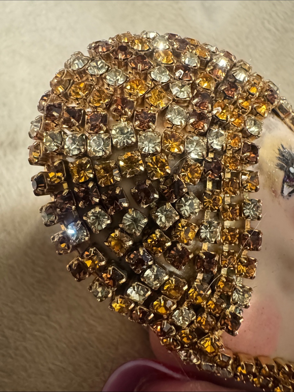 Gold Rhinestone Flapper Face Brooch Pin - Picture 4 of 4